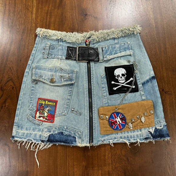 Vintage Dresses & Skirts - Vintage Style Reworked Grunge Punk Patchwork Chain Skirt Size Large